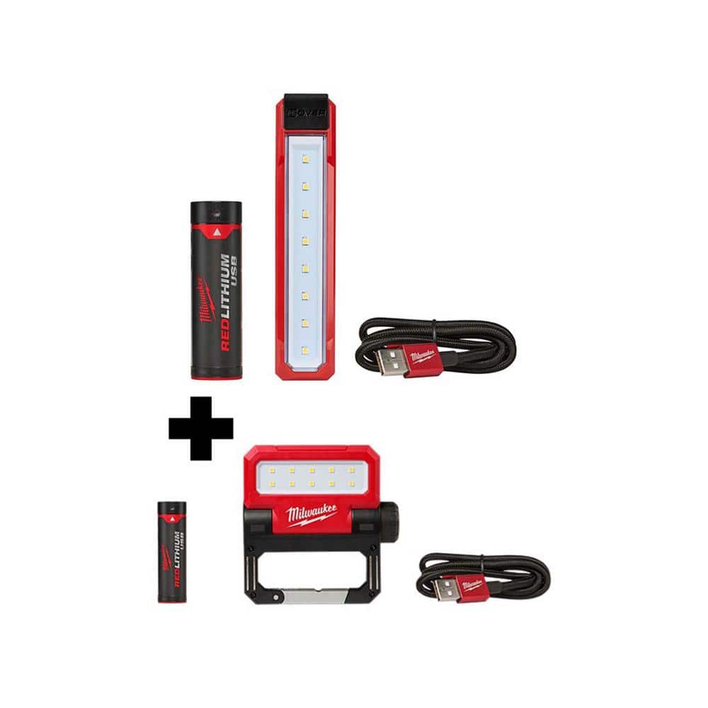 445 Lumens LED Rover REDLITHIUM USB Pocket Flood Light and 550 Lumens LED REDLITHIUM USB Pivoting Flood Light (2-Pack) - Hercitys