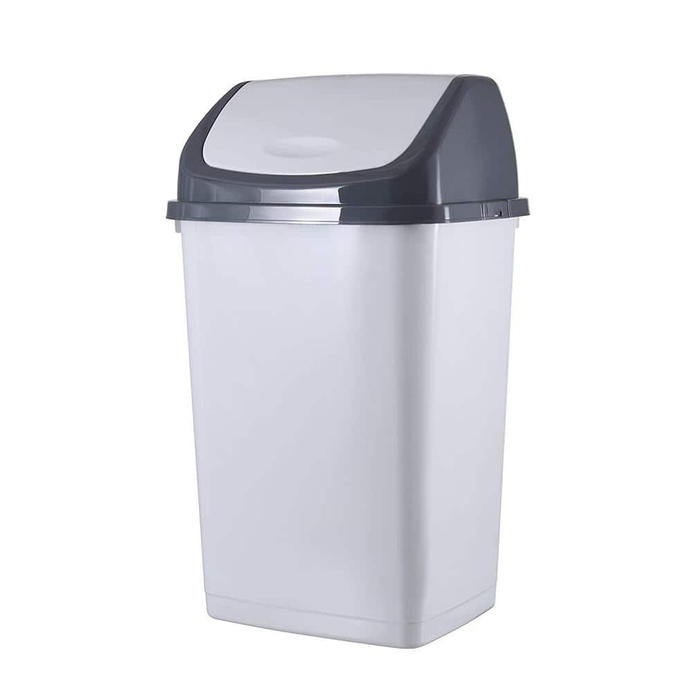13 Gal. White Smoke Plastic Swing Top Trash Can - Hercitys