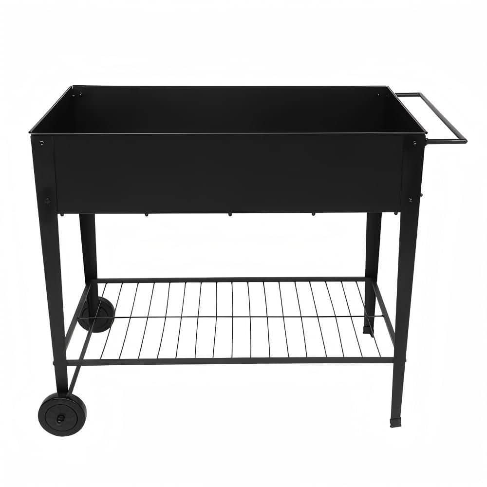 36.2 in.W x 16.7 in.D x 31.9 in.H Black Metal Raised Garden Bed with Legs and Wheels - Hercitys