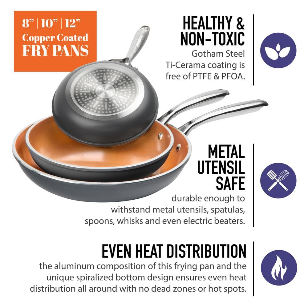 3-Piece Aluminum Ti-Ceramic Nonstick Frying Pan Set in Graphite (8 in., 10 in., and 12 in.) - Hercitys