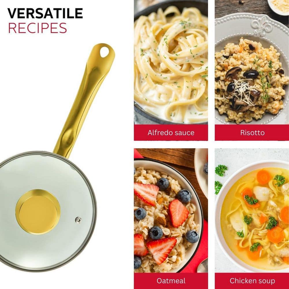 2.5 qt. Ceramic Nonstick Sauce Pan White and Gold - Hercitys