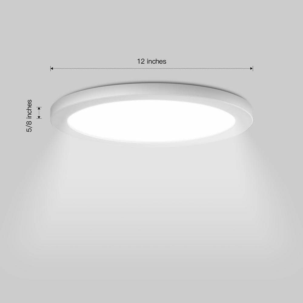 12 in. White Round Flat 3000K 4000K 5000K Dimmable LED Flush Mount Ceiling Light Closet Bathroom Hallway Lighting - Hercitys