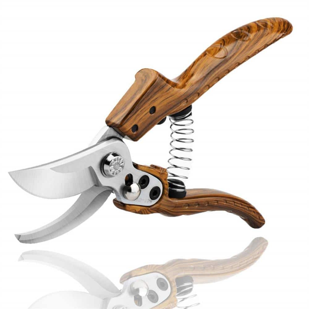 2.1 in. Wood Grain Color Professional Sharp Garden Bypass Pruning Shears - Hercitys