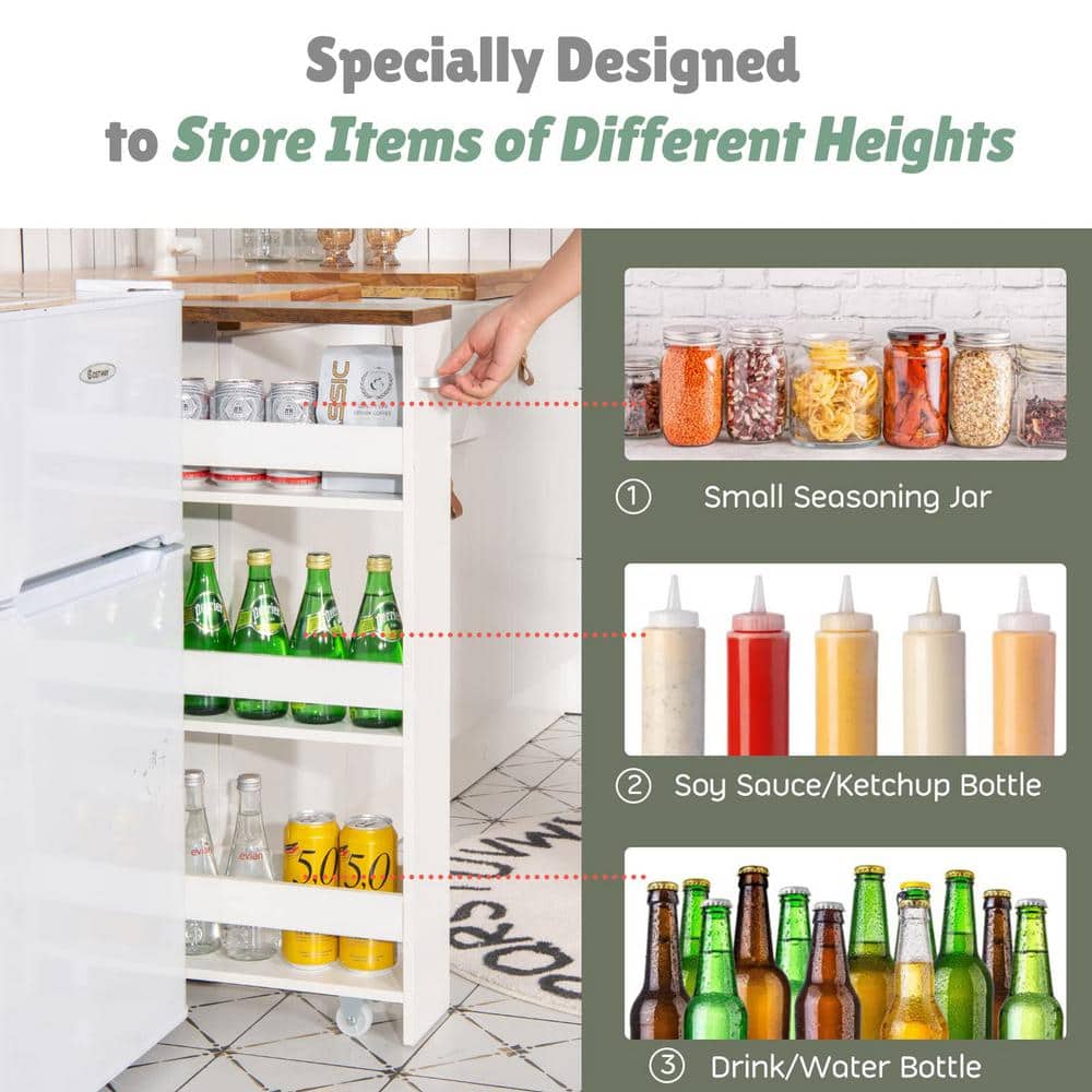 19 in. W White Rolling Kitchen Cart with Handle - Hercitys