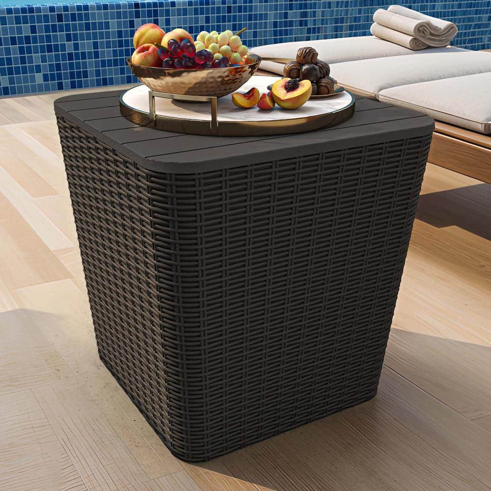 11.5 Gal. Outdoor Deck Box, Resin Rattan Coffee Table with Extra Storage, Black - Hercitys