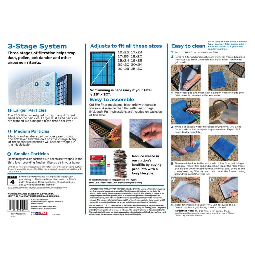 14 in. x 20 in. x 1 in. to 20 in. x 25 in. x 1 Adjustable ECO Washable Air Filter FPR4 - Hercitys