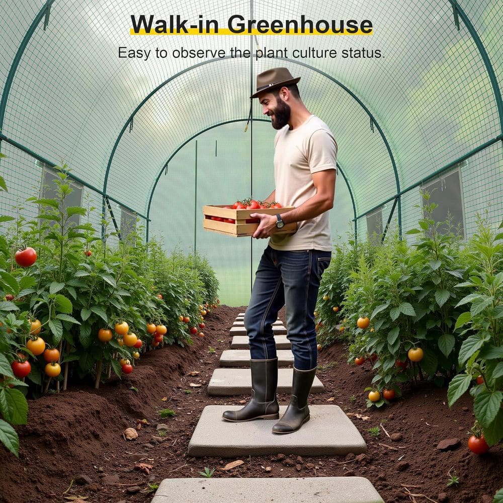 14.8 ft x 6.6 ft x 6.6 ft. Walk-in Tunnel Greenhouse-Portable Plant Hot House with Galvanized Frame & Ventilation - Hercitys