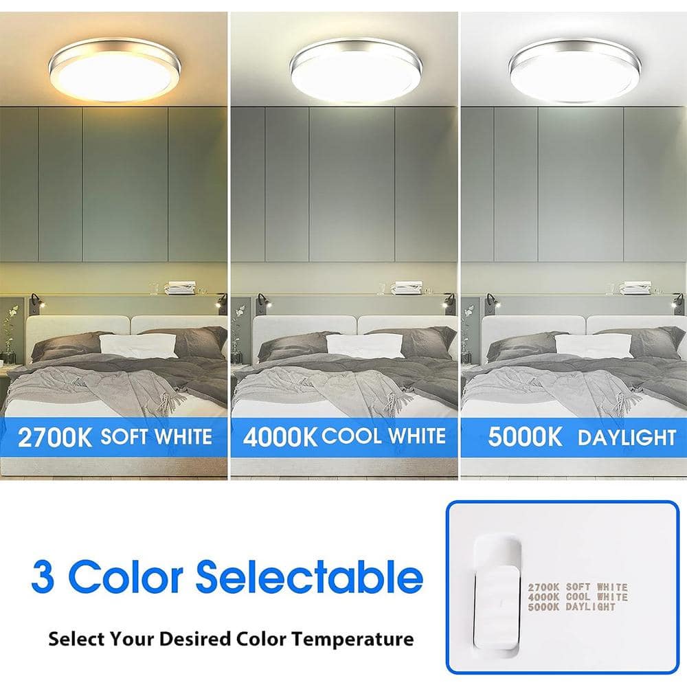 14 in. Brushed Nickel Slim Flush Mount with Frosted Glass Shade Integrated LED Dimmable Lamp (6-Pack) - Hercitys
