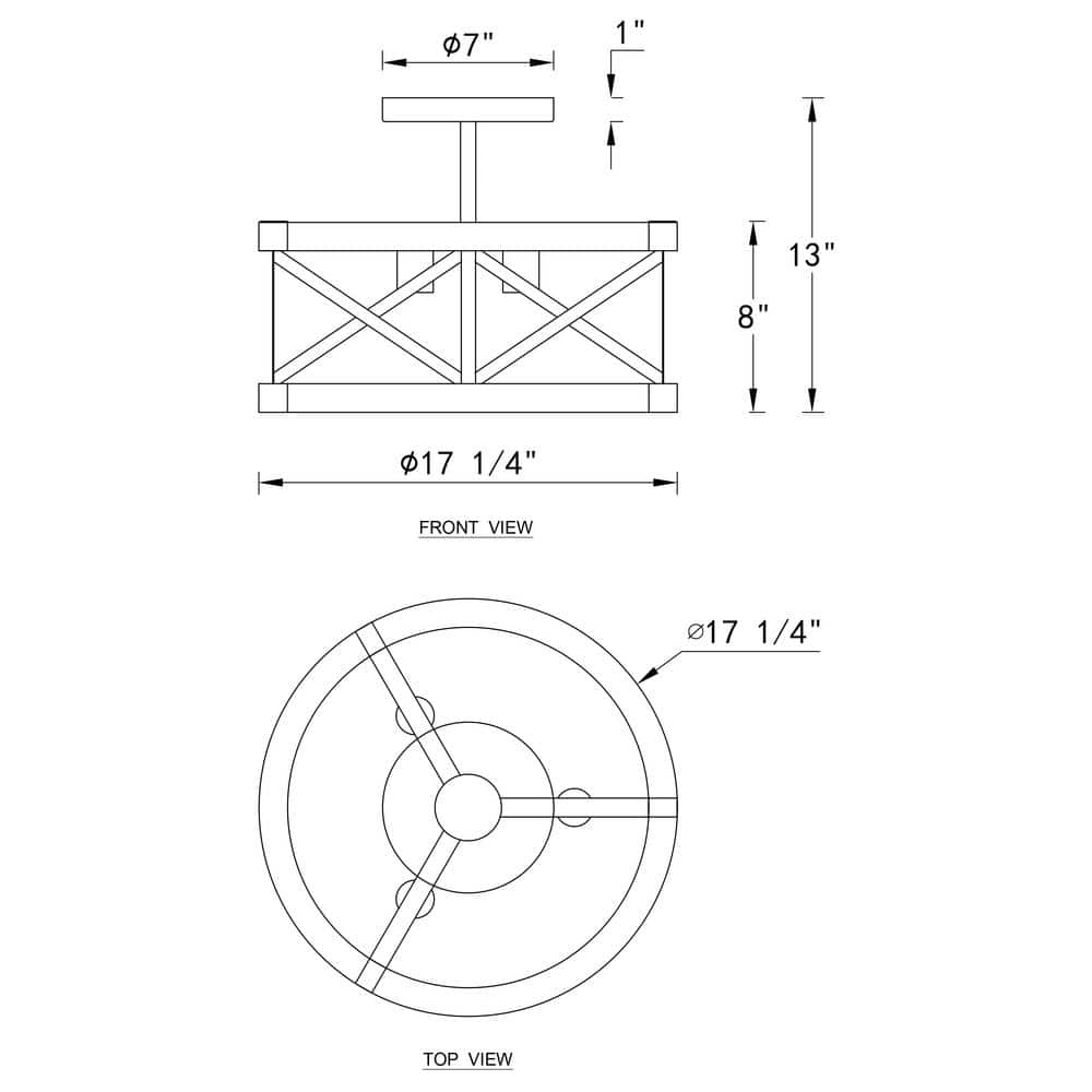 17.25 in. 3-Light Black Semi-Flush Mount with Wood Accent - Hercitys