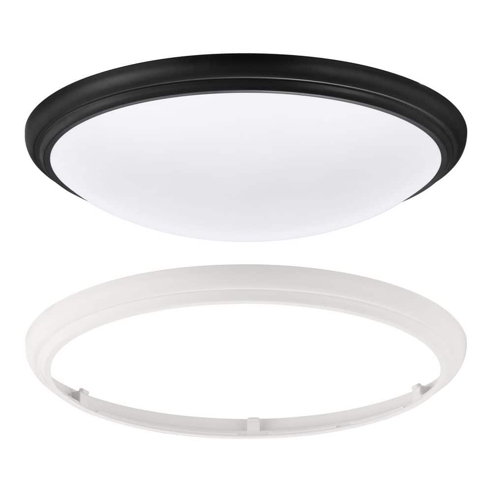 12 in. Light Matte Black and White Adjustable CCT Integrated LED Ceiling Flush Mount Fixture with Interchangeable Trim - Hercitys