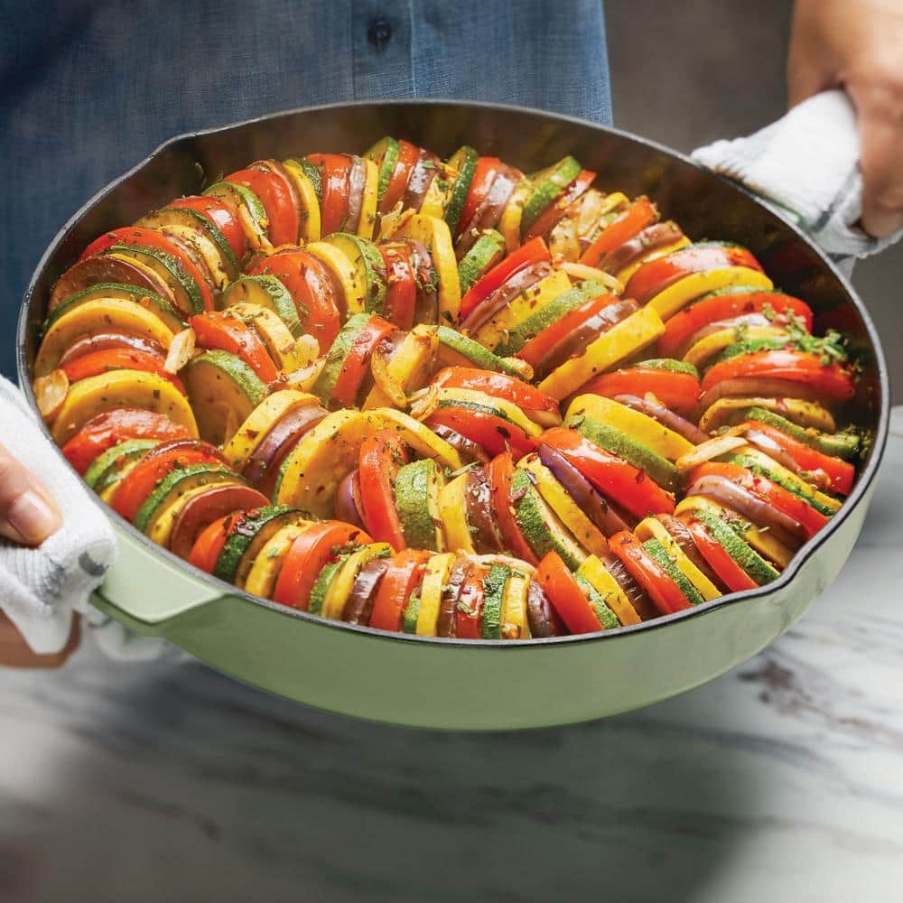 12 in. Enameled Cast Iron Cast Iron Frying Pan in Pistachio - Hercitys