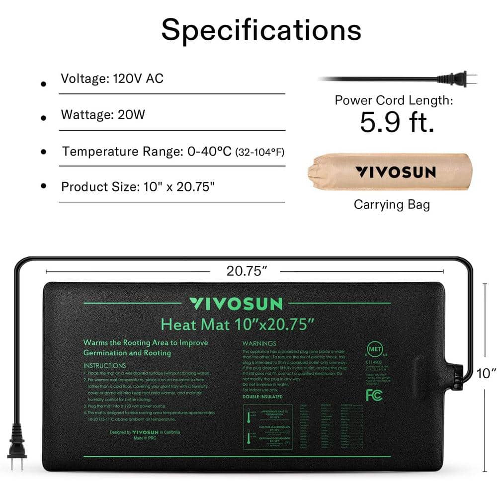 10 in. x 20.75 in. Durable Waterproof Seedling Heat Mat (2-Pack) - Hercitys