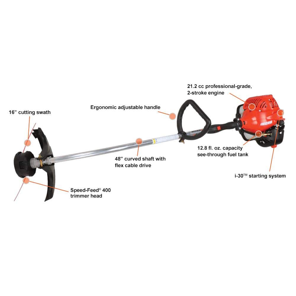21.2 cc Gas 2-Stroke Curved Shaft String Trimmer with Quick Reload Speed-Feed Bump Head and 16″ Cut Swath - Hercitys