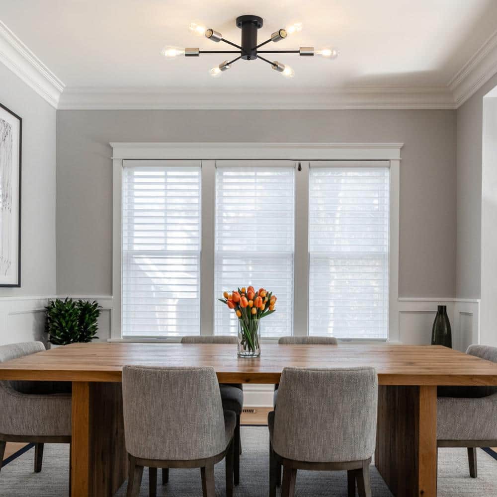 21.84 in. 6-Light Black and Nickel Sputnik Transitional Flush Mount Ceiling Lights - Hercitys