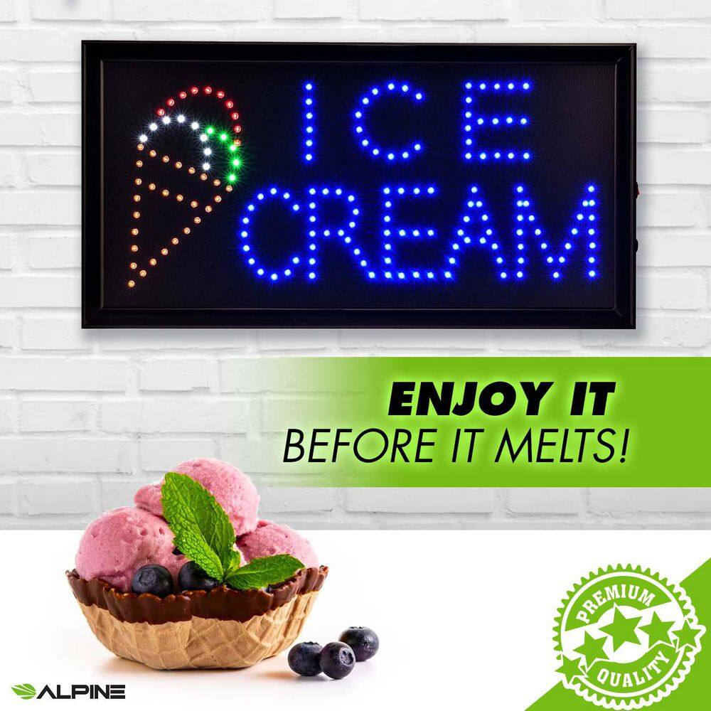 19 in. x 10 in. LED Rectangular Ice Cream Sign with 2 Display Modes - Hercitys