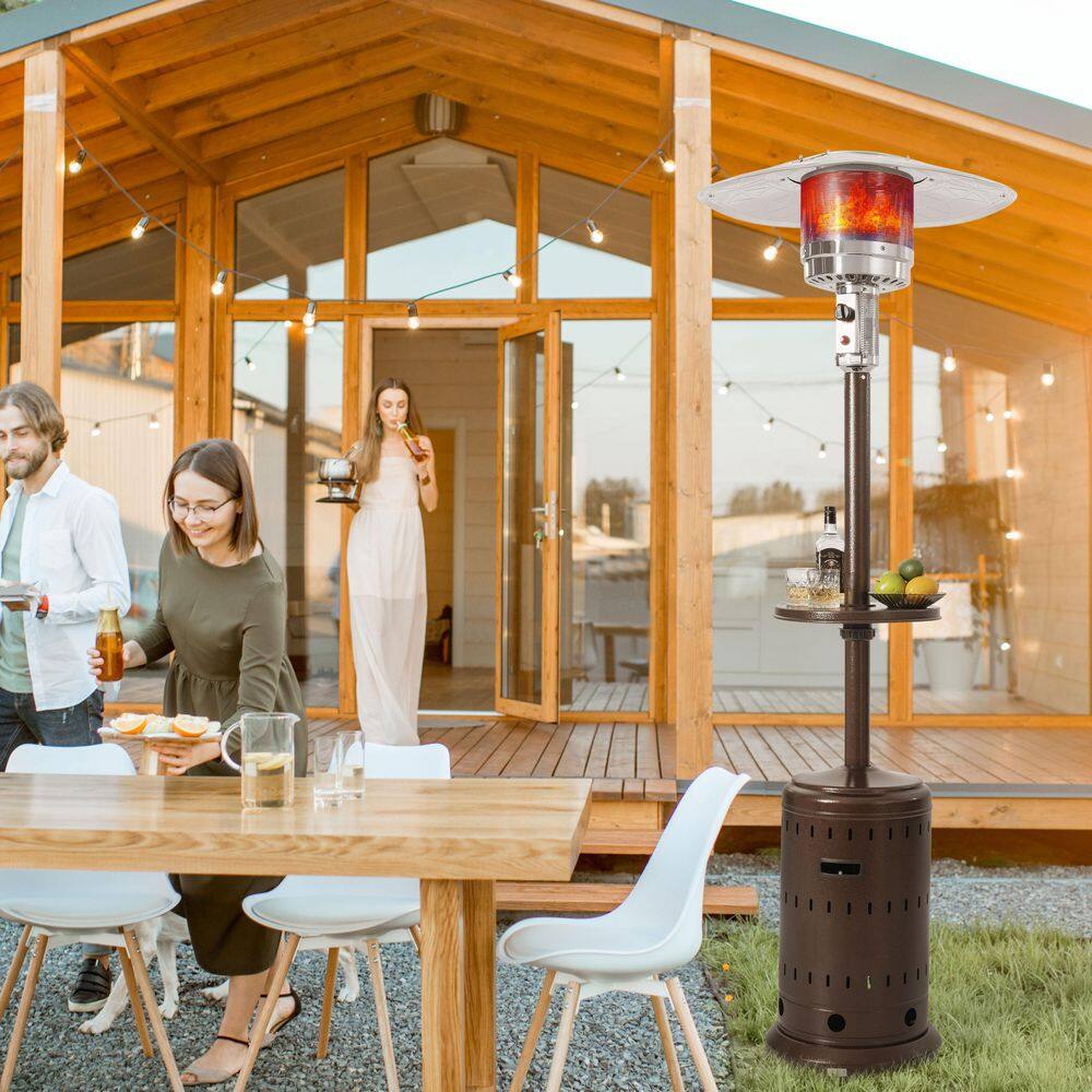 46,000 BTU Metal Brown Propane Gas Patio Heater with Wheels and Drink Stand - Hercitys