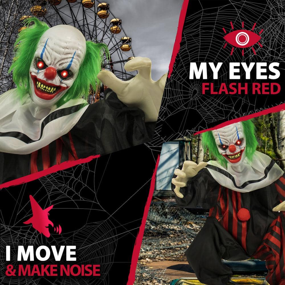 32 in. Motion Activated Life-Size Flashing Red Eyes Animatronic Clown - Hercitys