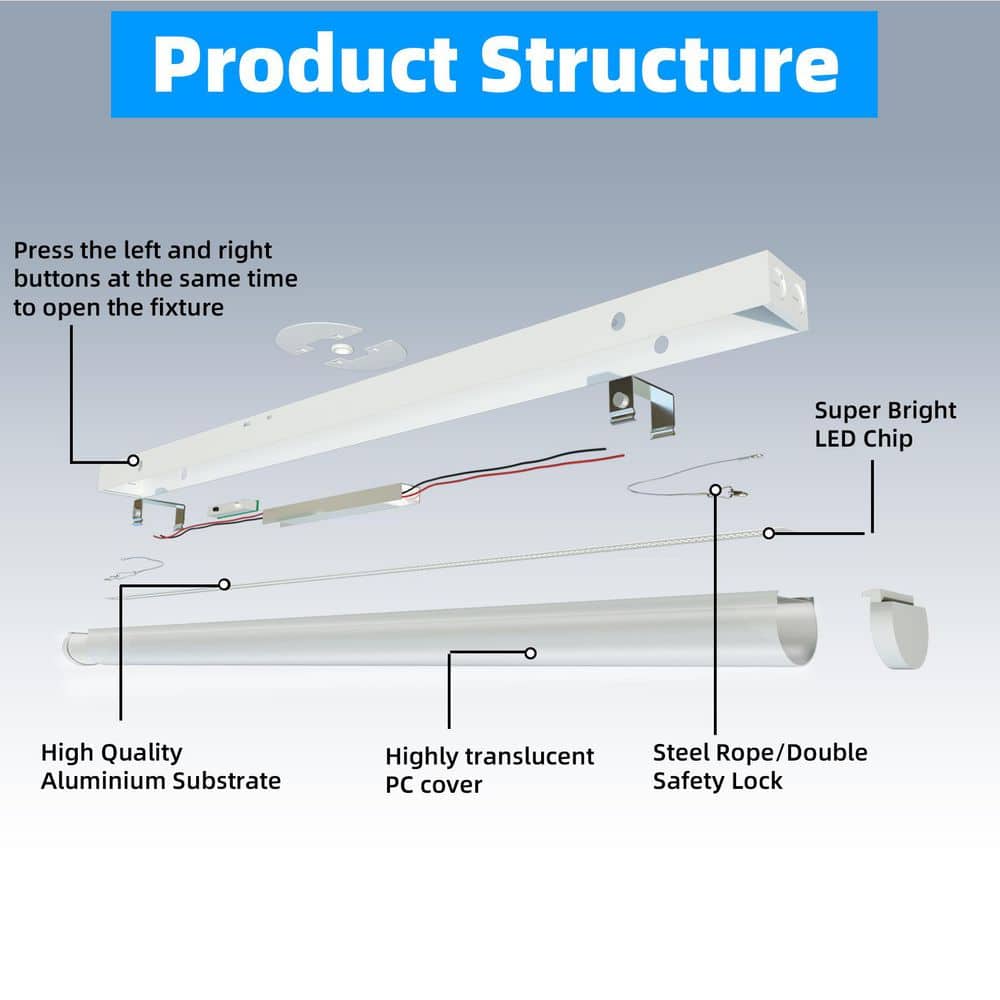 40.55 in. x 2.76 in LED Linear Light 3500K/4000K/5000k 35W/40W/45W Selectable, 5400LM Flush Mount (2-Pack) - Hercitys