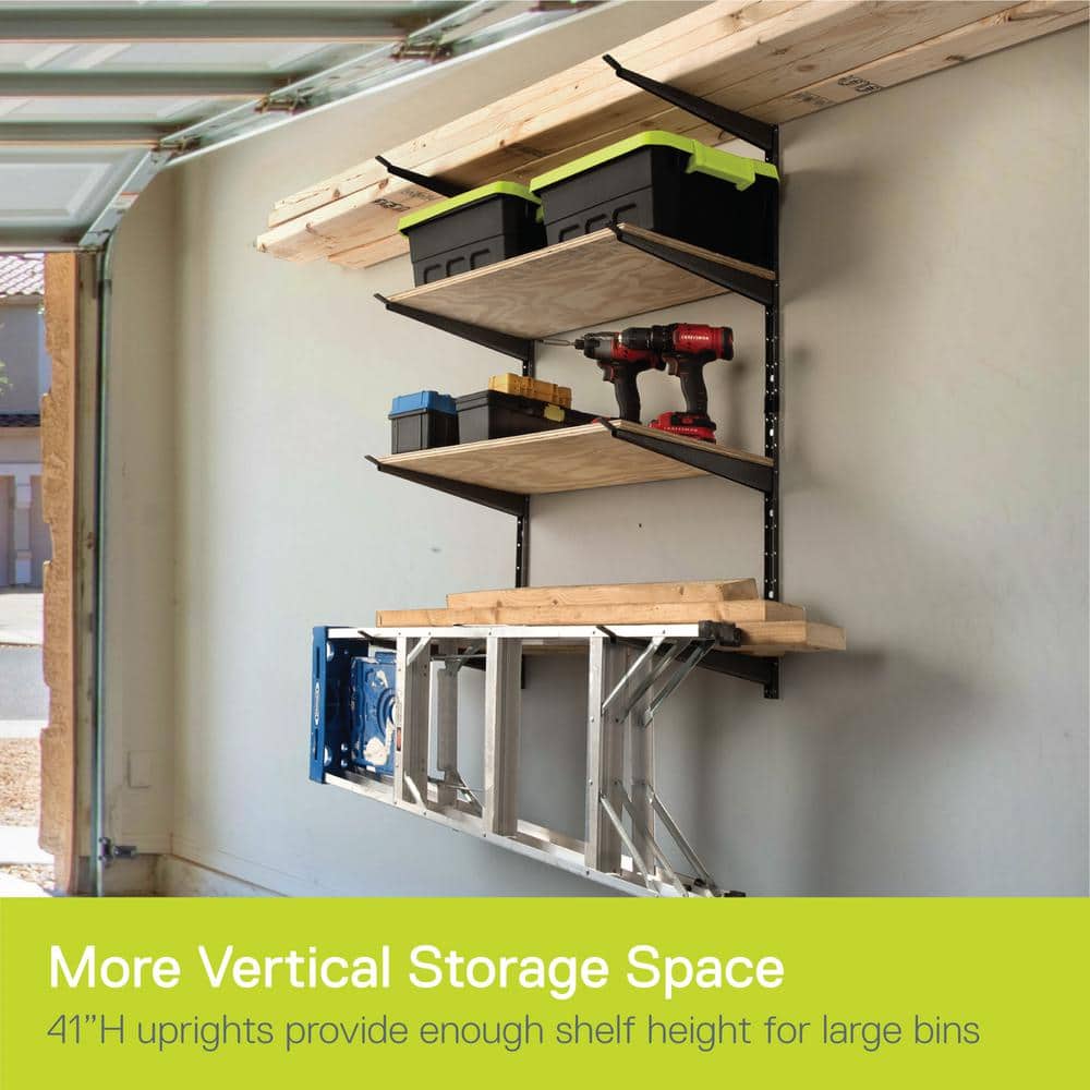 16 in. x 41 in. Heavy Duty Wall Rack, Adjustable 4 Tier Wide Lumber Rack Holds 640 lbs. Steel Garage Wall Shelf Brackets - Hercitys