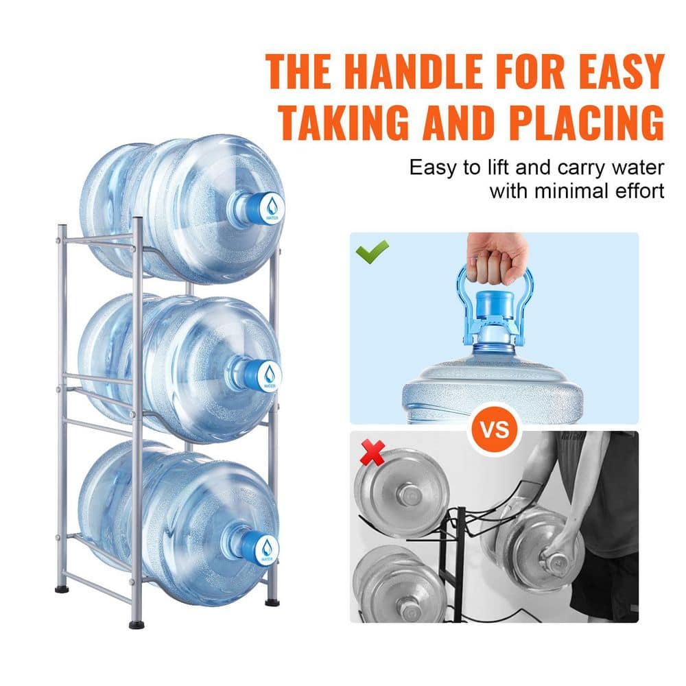 3-Tiers Water Jug Holder, 5 gal. Water Bottle Holder, Single Row Water Bottle Rack for 3-Bottles, Heavy Duty, Silver - Hercitys