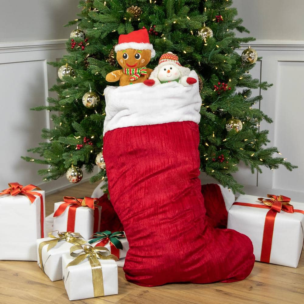 50 in. Jumbo Red Velvet Plush Christmas Stocking with Faux Fur Cuff - Hercitys