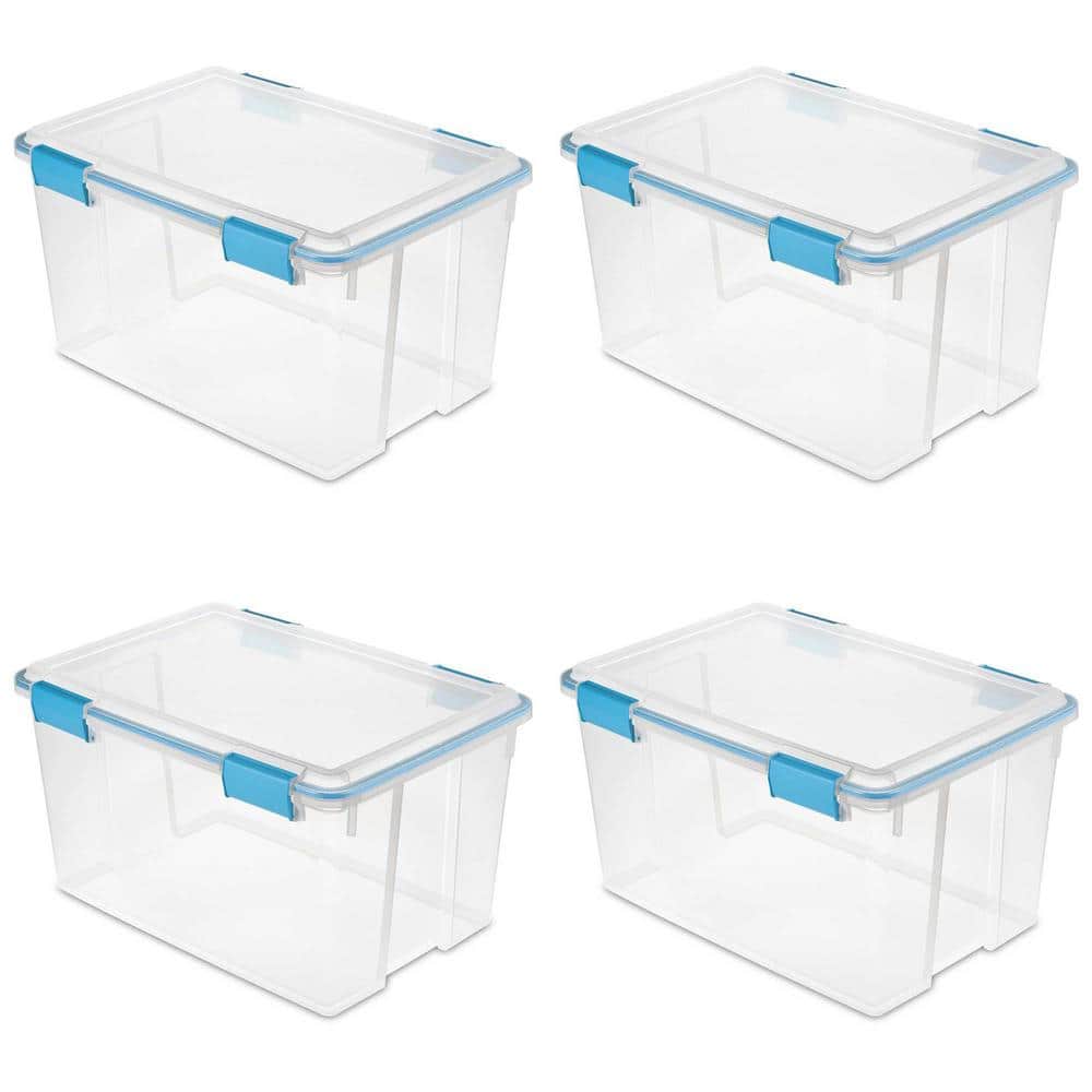 54 Qt. Plastic Stackable Storage Bin with Gasket Latch Lid, Clear (4-Pack) - Hercitys