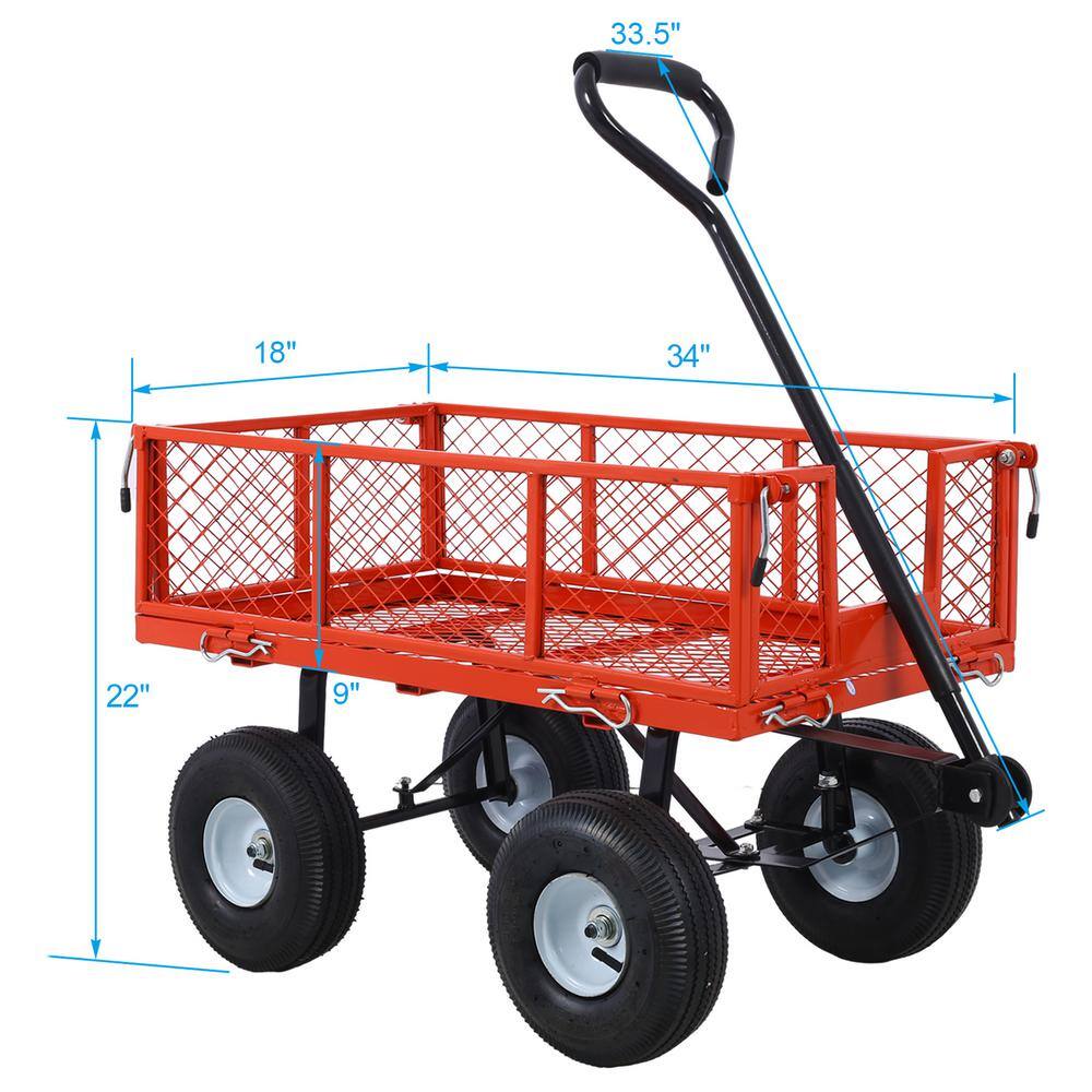 3 cu. ft. 550 lbs. Capacity Steel Utility Garden Cart with Folding Sides, Red - Hercitys