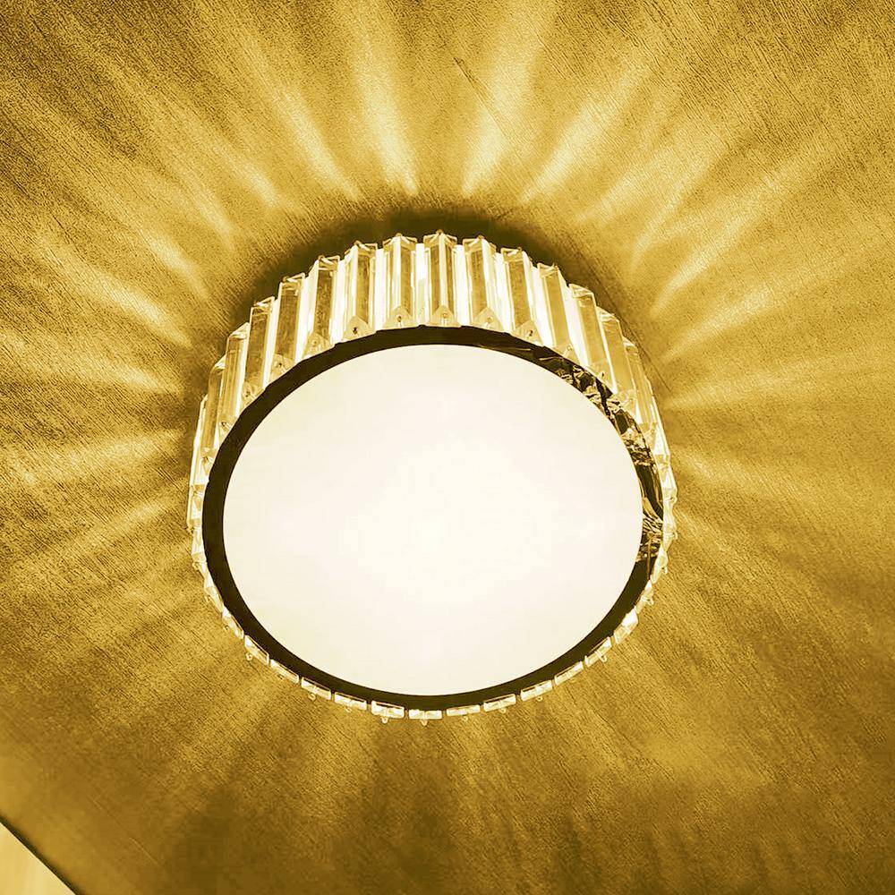 12 in. Modern 5-Light Round Silver Crystal Flush Mount Chandelier Wide - Hercitys