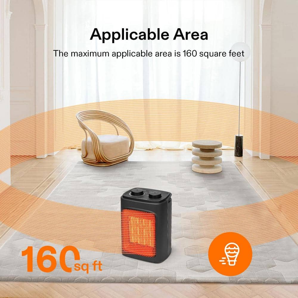 1500-Watt 9.5 in. Electric Portable PTC Ceramic Space Heater with 4-Modes, Adjustable Thermostat and Tip-Over Protection - Hercitys