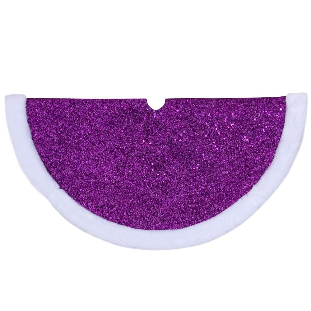 20 in. Purple Glittered Mini Christmas Tree Skirt with Faux Fur Trim - Hercitys