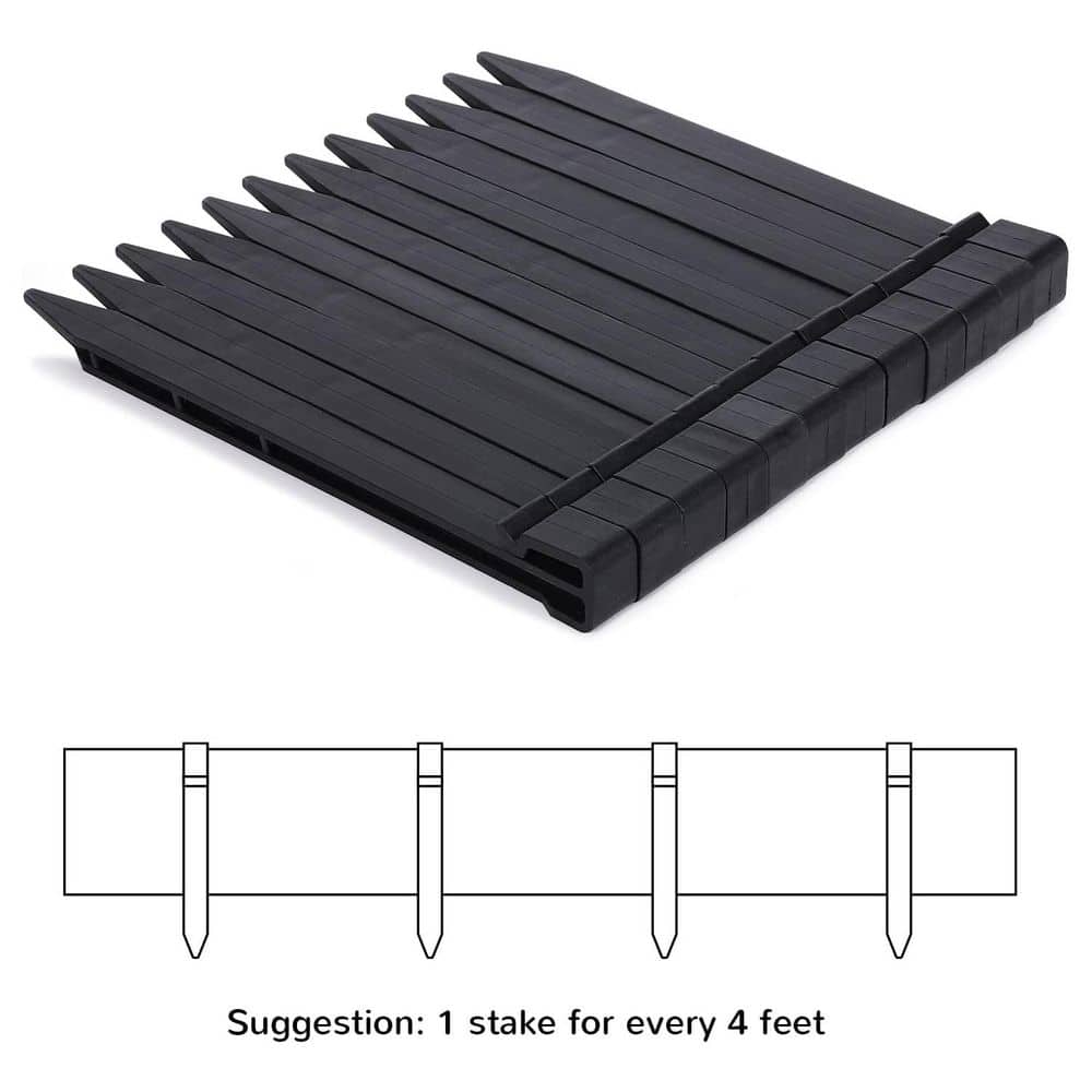 40 ft. x 0.1 in. x 5 in. Black Polyethylene Edging with Stakes - Hercitys