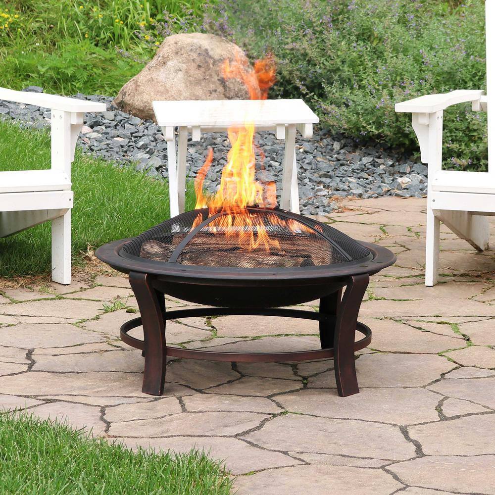 17 in. H. Steel Elevated Outdoor Fire Pit Bowl with Spark Screen - Hercitys