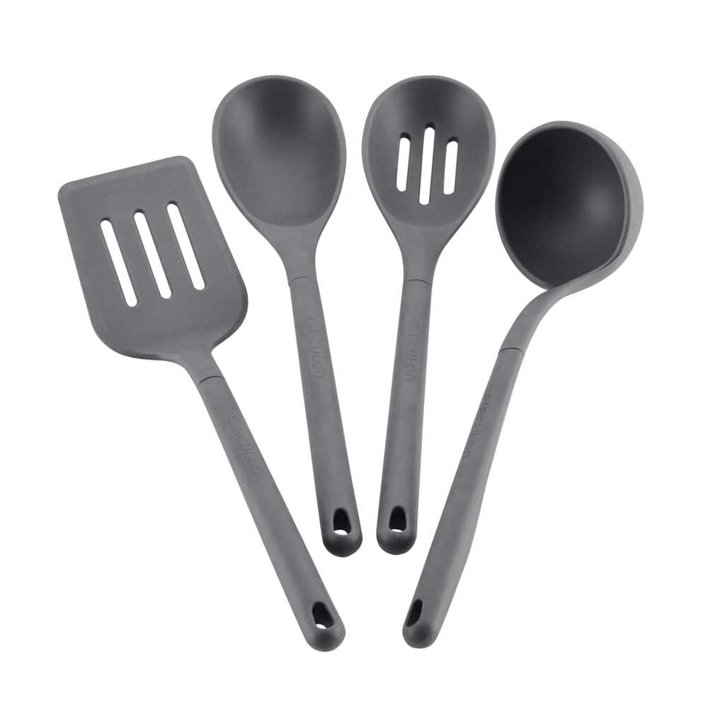 4-Piece Silicone Cooking and Kitchen Tools Set with Ladle Solid Spoon Slotted Spoon and Slotted Turner Gray - Hercitys