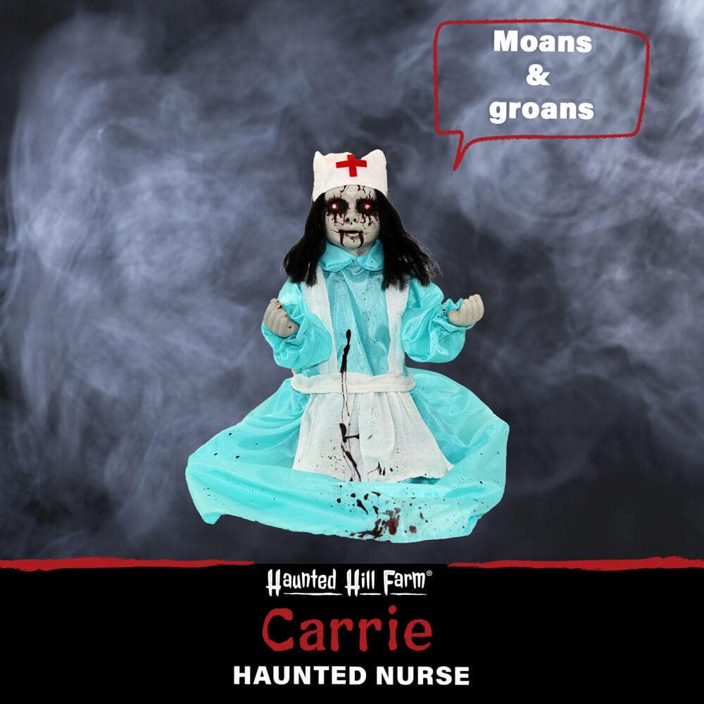 21.5 in. Battery Operated Poseable Animatronic Nurse with Red LED Eyes Halloween Prop - Hercitys