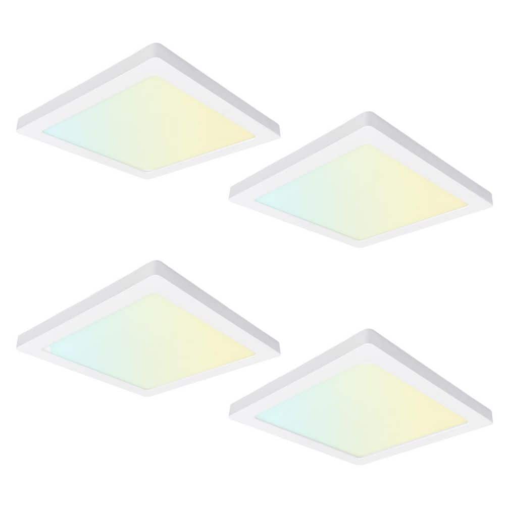 4-Pack 7 in. 12-Watt White New Ultra-Low Profile Integrated LED Flush Mount Ceiling Light Panel Light 3CCT Selectable - Hercitys