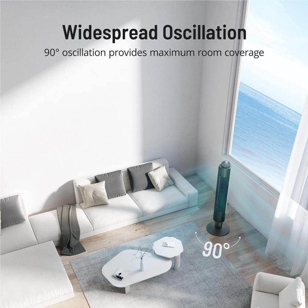 43 in. 5 Fan Speeds Tower Fan in Black with Handy Remote and Timer - Hercitys