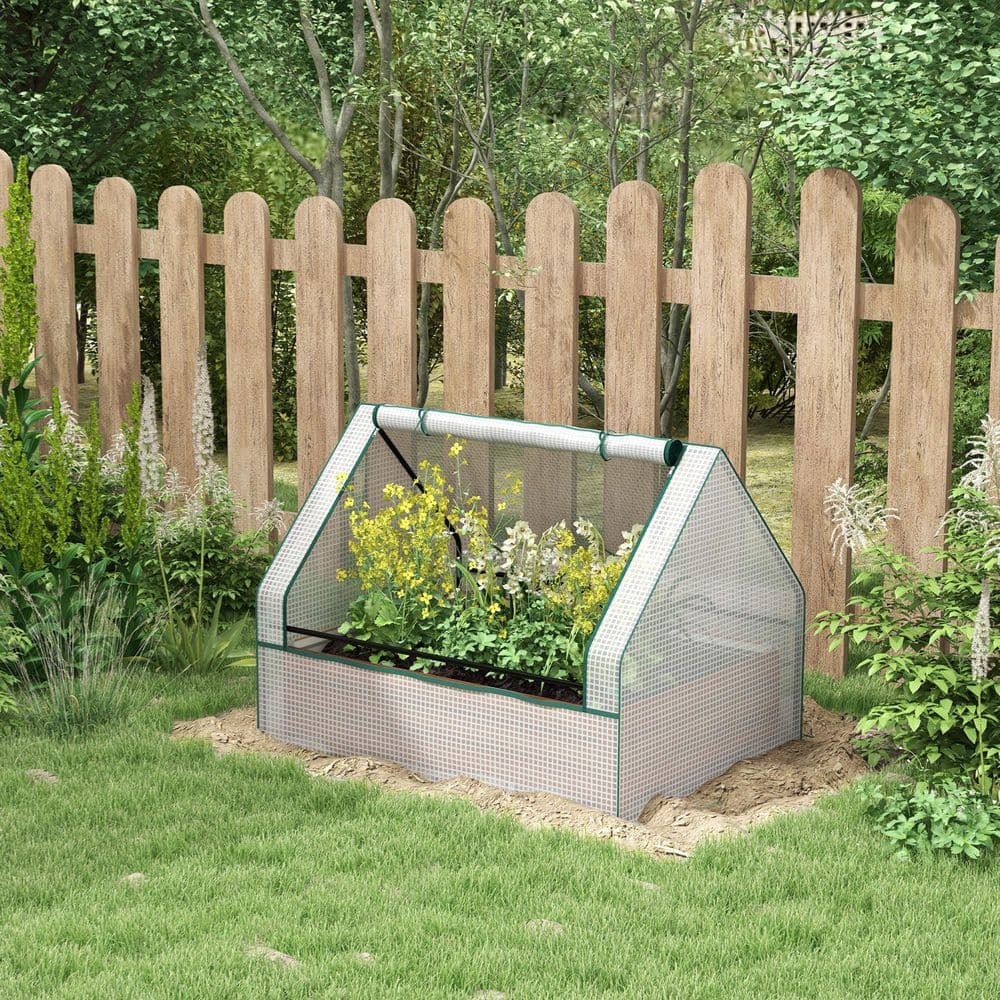49.25 in. W x 37.5 in. D x 36.25 in. H White Steel Raised Garden Bed with Mini Greenhouse, Planter Box with Cover - Hercitys