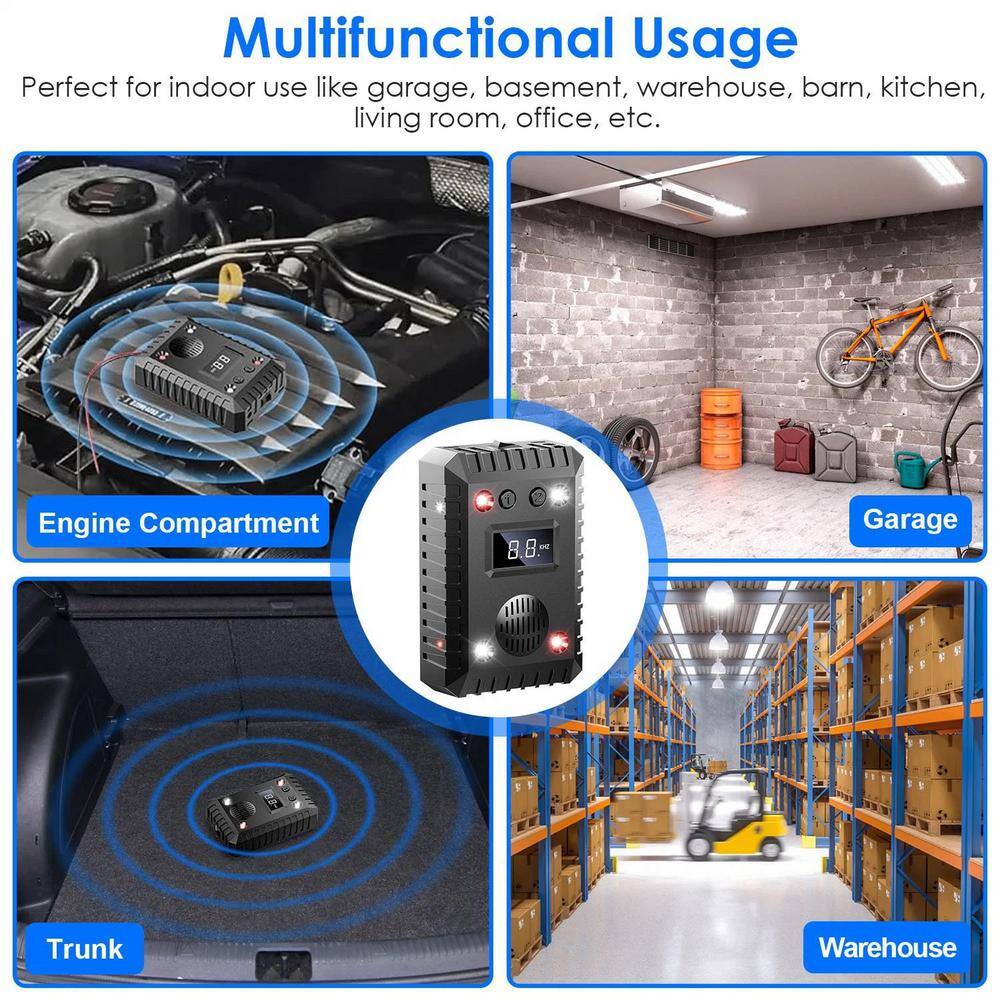 0.6-Watt Electronic Outdoor Ultrasonic Repellent for Vehicle Mouse Control with 3 Power Supplies Alarm Sound (2-Pack) - Hercitys