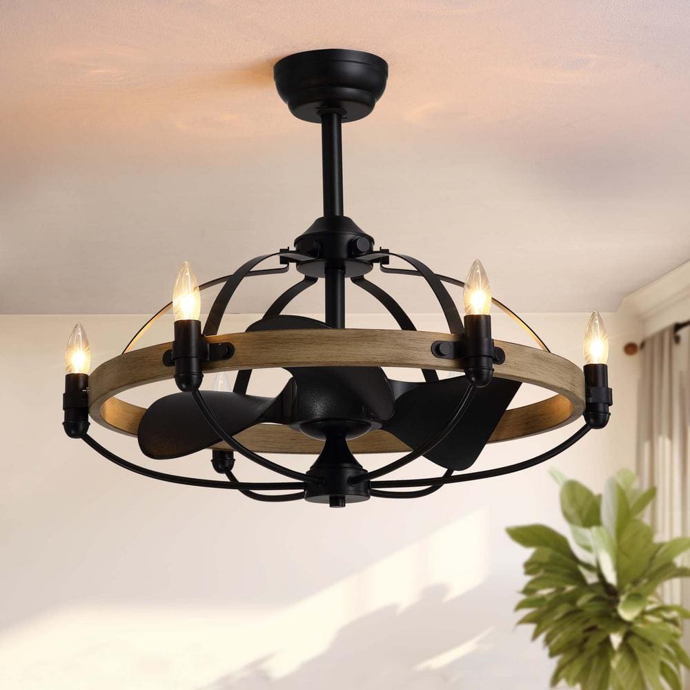 27 in. Indoor Bronwn and Black Farmhouse Ceiling Fan with Light and Remote for Bedroom Dining Room - Hercitys