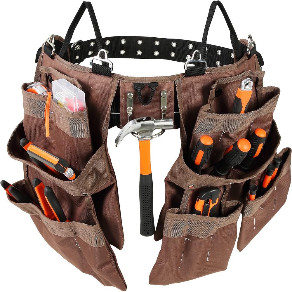 19 Pockets ool Belt, Adjusts from 32 in. to 54 in. Polyester Heavy Duty Tool Pouch Bag, Detachable Tool Bag - Hercitys