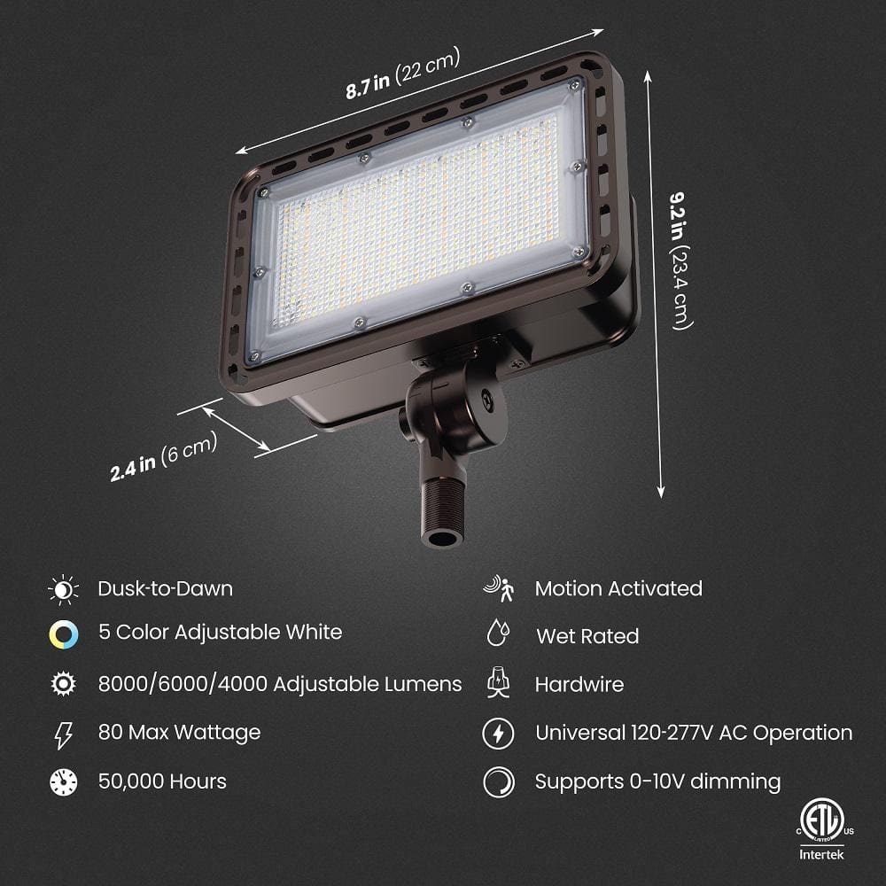 4000/6000/8000 Lumen Select Integrated LED Selectable 5CCT Bronze Dusk to Dawn  Commercial Ground/Wall Flood Light - Hercitys