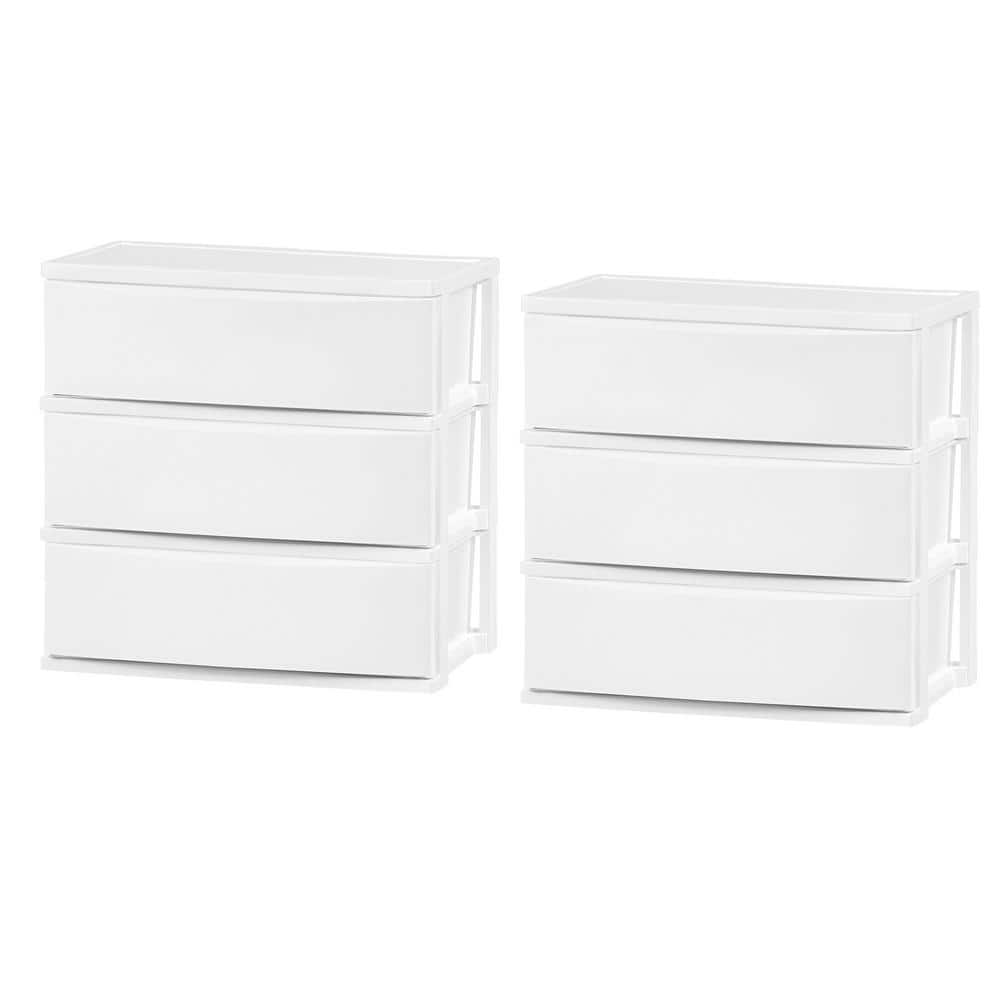 20.88 in. W x 24.5 in. H 3-Drawer Plastic Wide Storage Bin Chest, White (2-Pack) - Hercitys