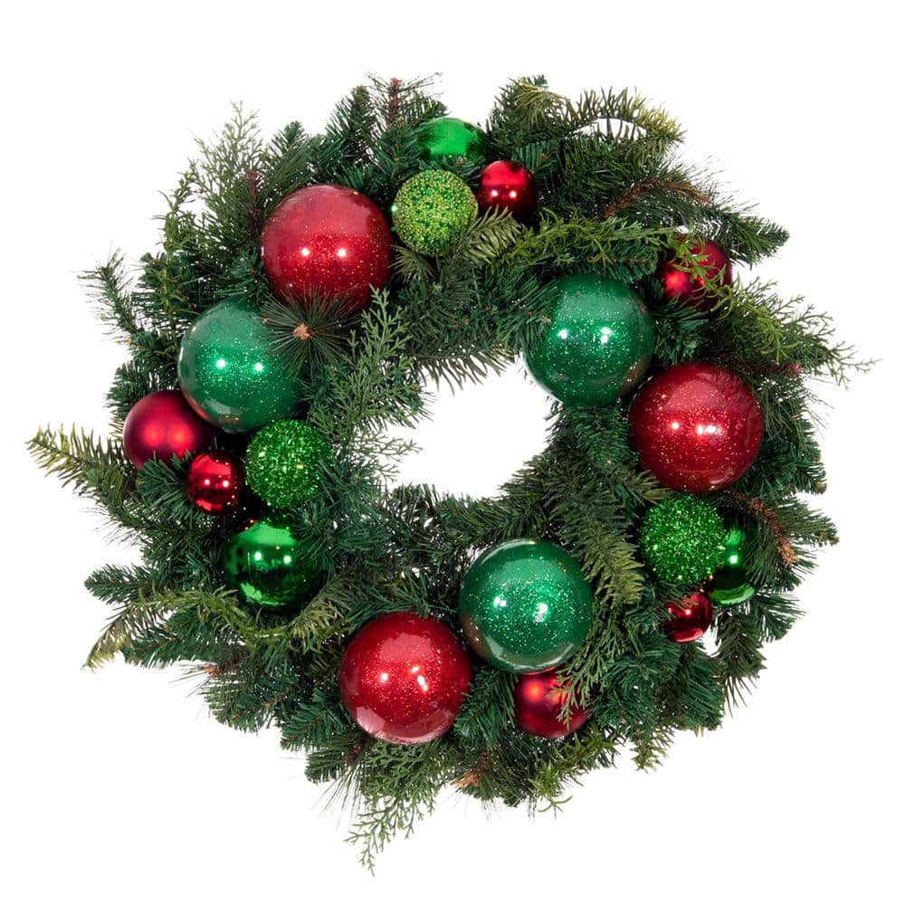 24 in. Battery Operated Pre-Lit LED Artificial Christmas Wreath with Decorative Add-Ins – Christmas Cheer - Hercitys