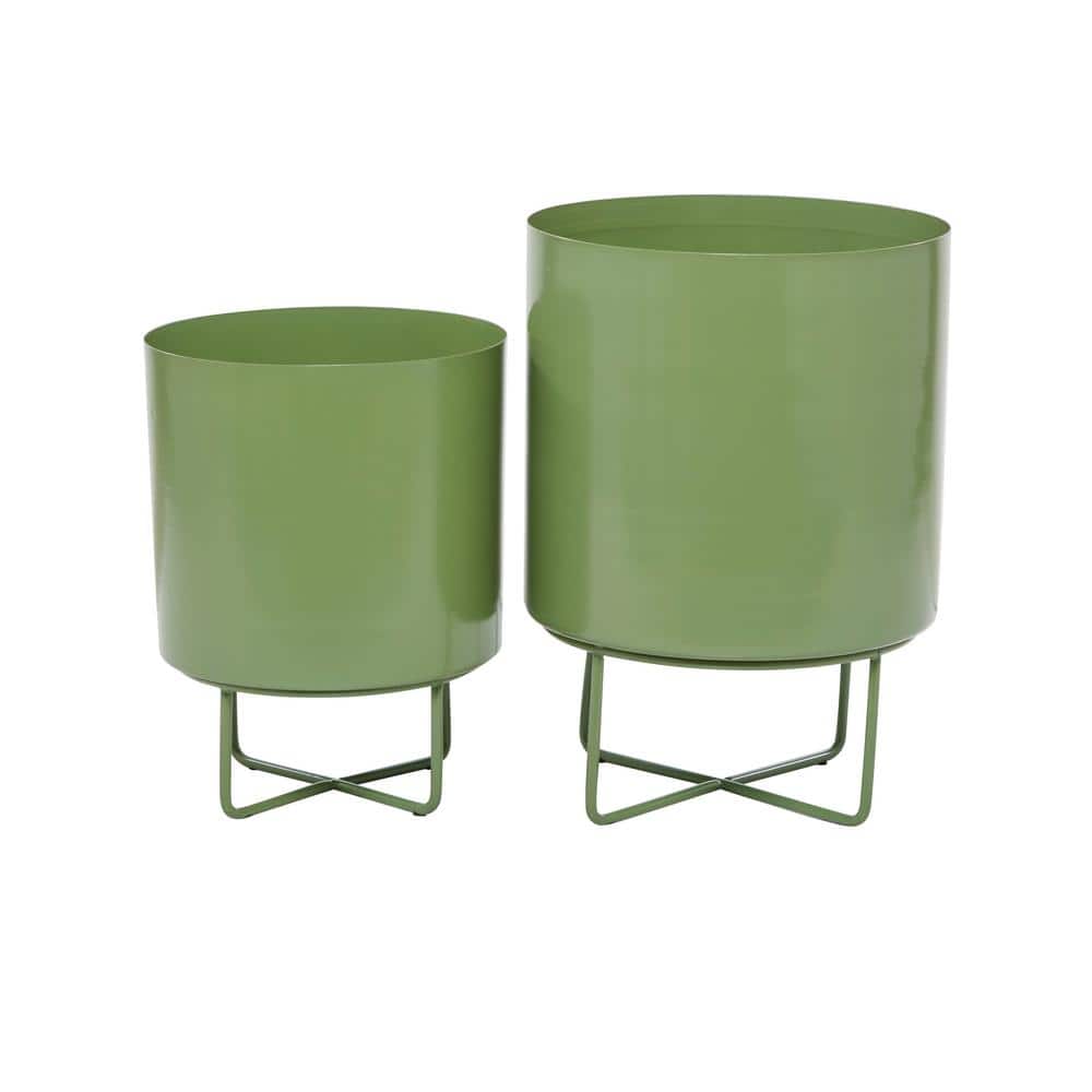 16 in., and 13 in. Medium Green Metal Planter (2- Pack) - Hercitys