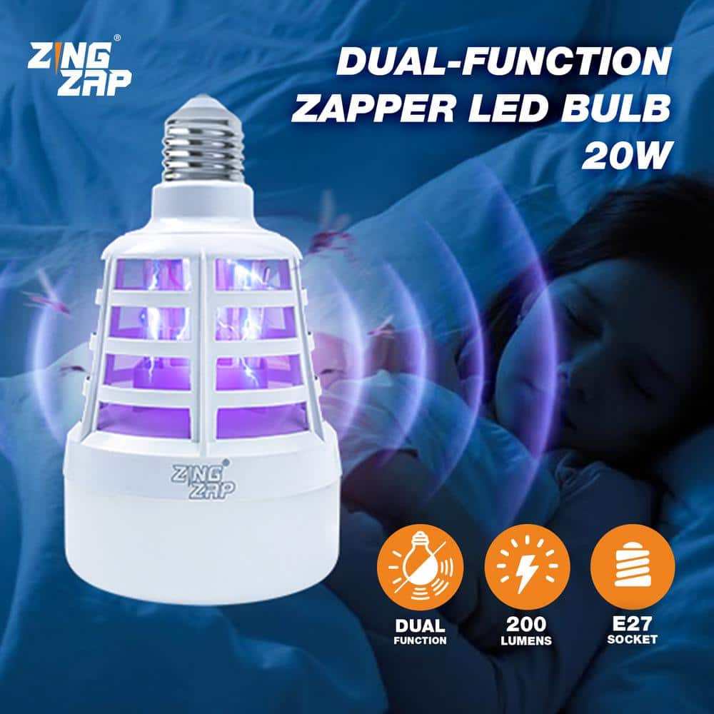 2 Pack Dual-Function Mosquito Repellent Zapper Bulb, LED UV light, 3 Modes, Electric Zapper Kills Bugs on Contact - Hercitys
