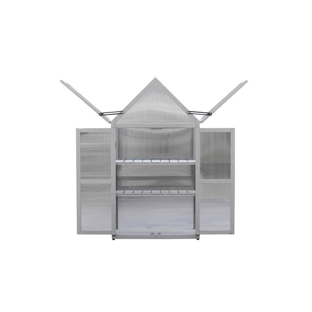 27.55 in. W x 16.14 in. D x 52.36 in. H Wood Gray Mini Greenhouse with Adjustable Roof Panels, Adjustable Shelf - Hercitys
