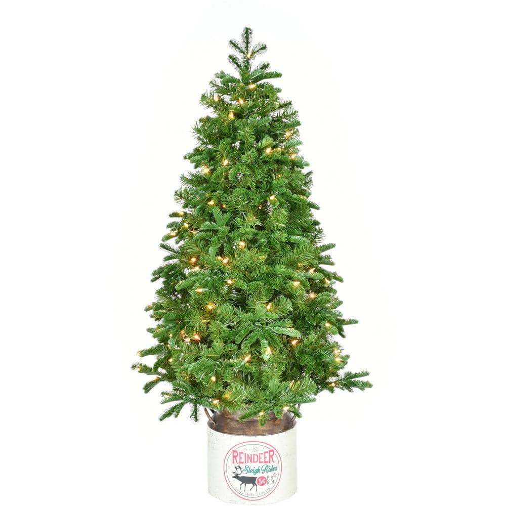 4.5-Ft. Porch Tree in Reindeer Pot with Warm White LED Lights - Hercitys