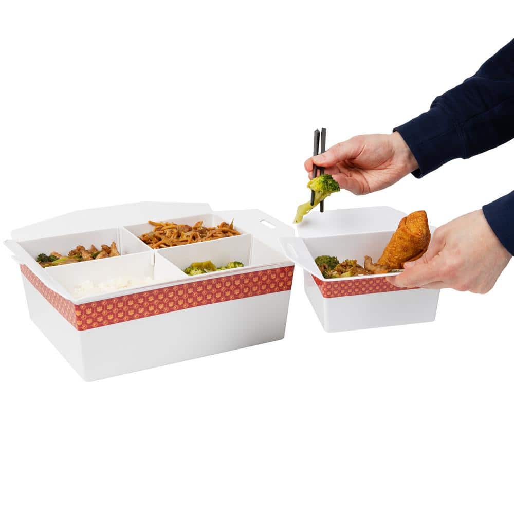 13 in. W x  5.5 in. H x 15 in. D Rectangle White Chinese Take Out Serving Set Divided Serving Tray Melamine Set of 5 - Hercitys
