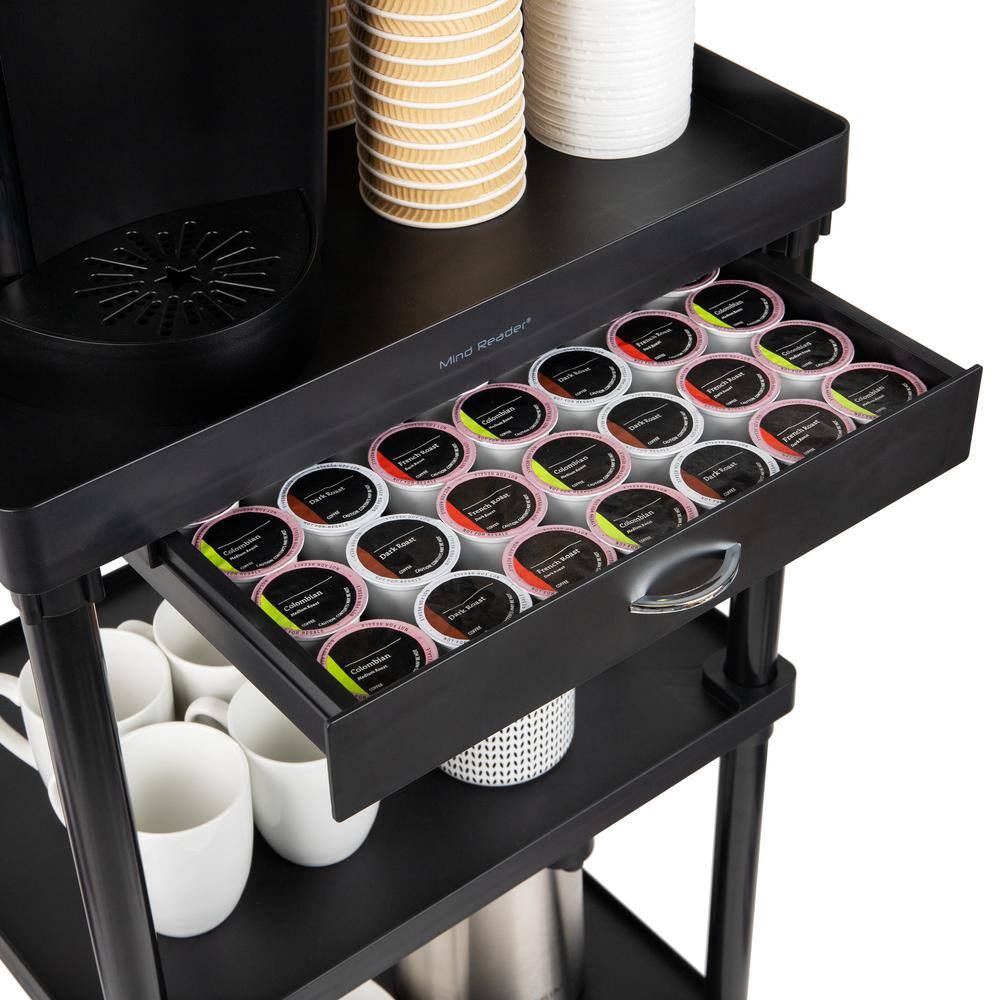 3-Tier Utility Cart Coffee Cart, Bathroom, Kitchen, Plastic, 20 in. L x 15 in. W x 34.5 in. H, Black - Hercitys