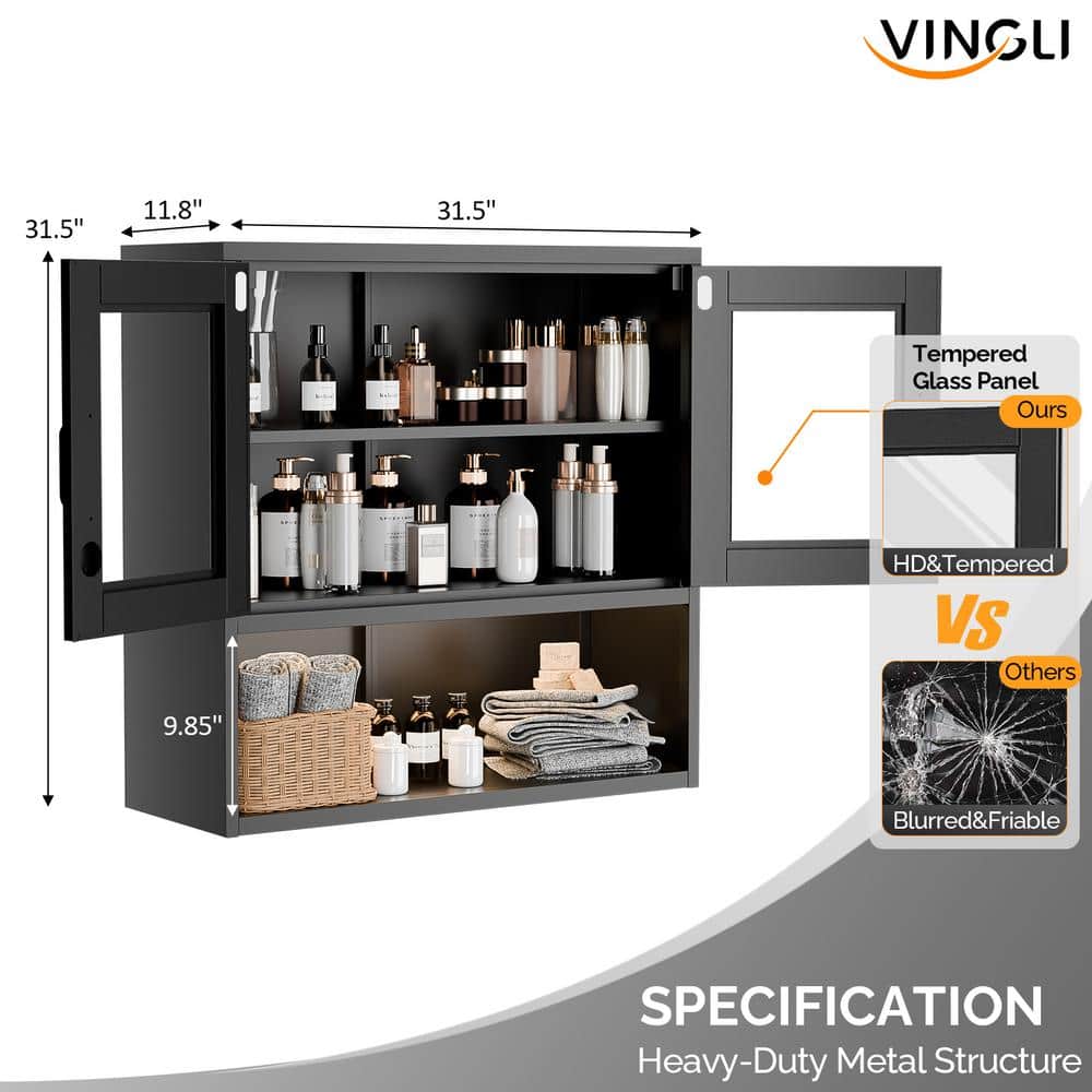 31.5 in. W x 11.8 in. D x 31.5 in. H Bathroom Storage Wall Cabinet in Black - Hercitys